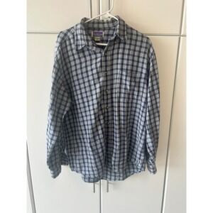 NorthCrest Mens Blue Grey Plaid Long Sleeve Cotton Button Down Shirt LT 42-44